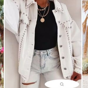 Woman’s white studded denim jacket size M